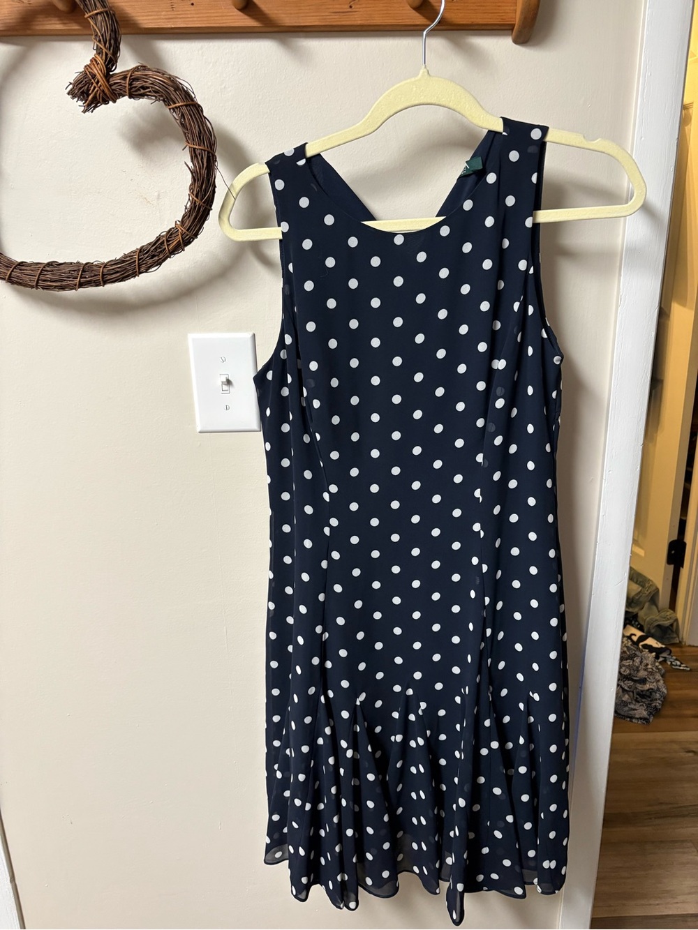 Ralph Lauren Navy and White Polka Dot Sleeveless Dress